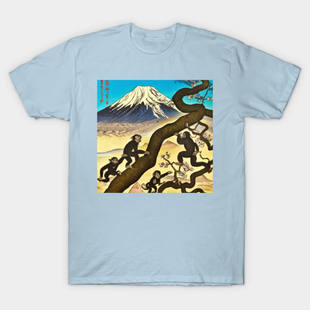 Ukiyo-E Mount Fuji Monkeys T-Shirt by soulfulprintss8